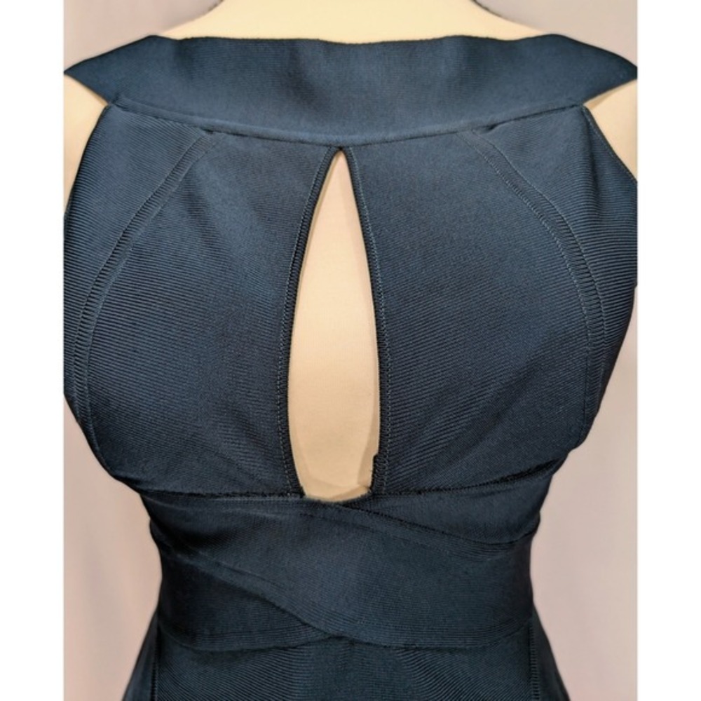 Herve L Leroux Bandage Bodycon Dress Teal Keyhole France Size 42 US 4 6 - Picture 5 of 10
